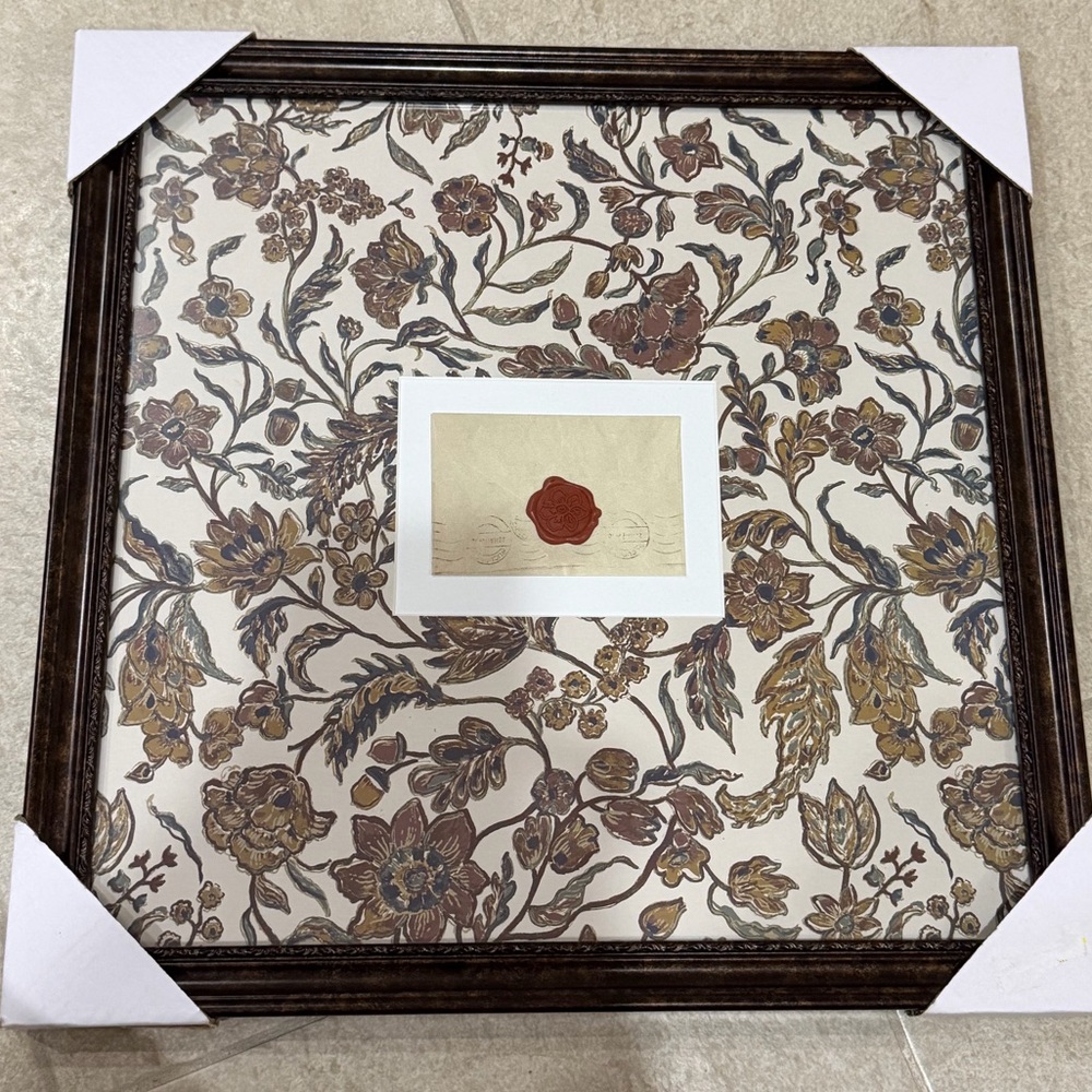 Threshold studio McGee 16x16 Floral Pattern Frame with Dark Brown Border